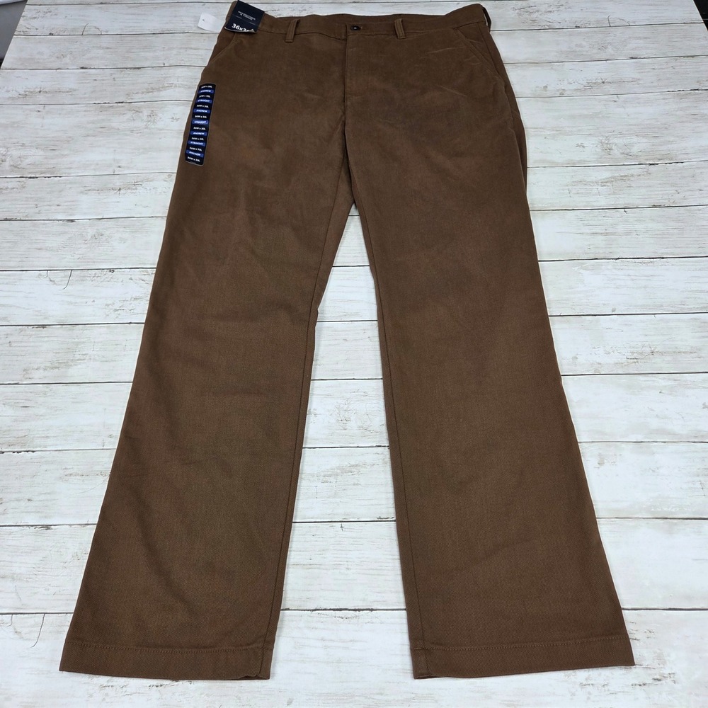 Roundtree & Yorke Andrew Straight Fit Pants Mens 36x30 Brown Stretch Chino NEW